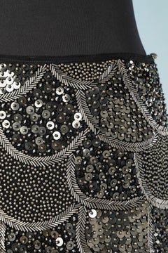 Silver beaded mini skirt on silk chiffon base Sheri Bodell