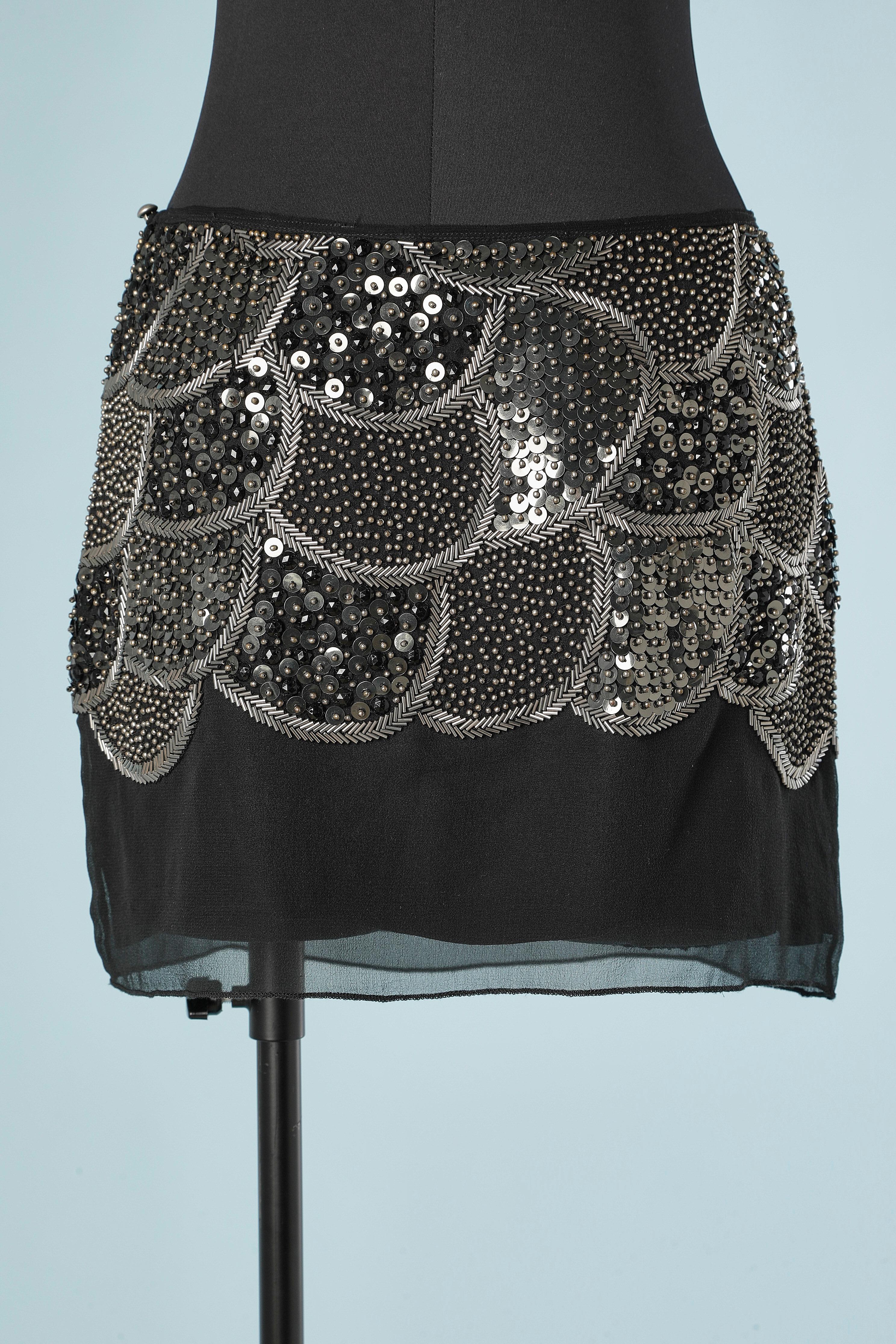 Silver beaded mini skirt on silk chiffon base Sheri Bodell  For Sale 1