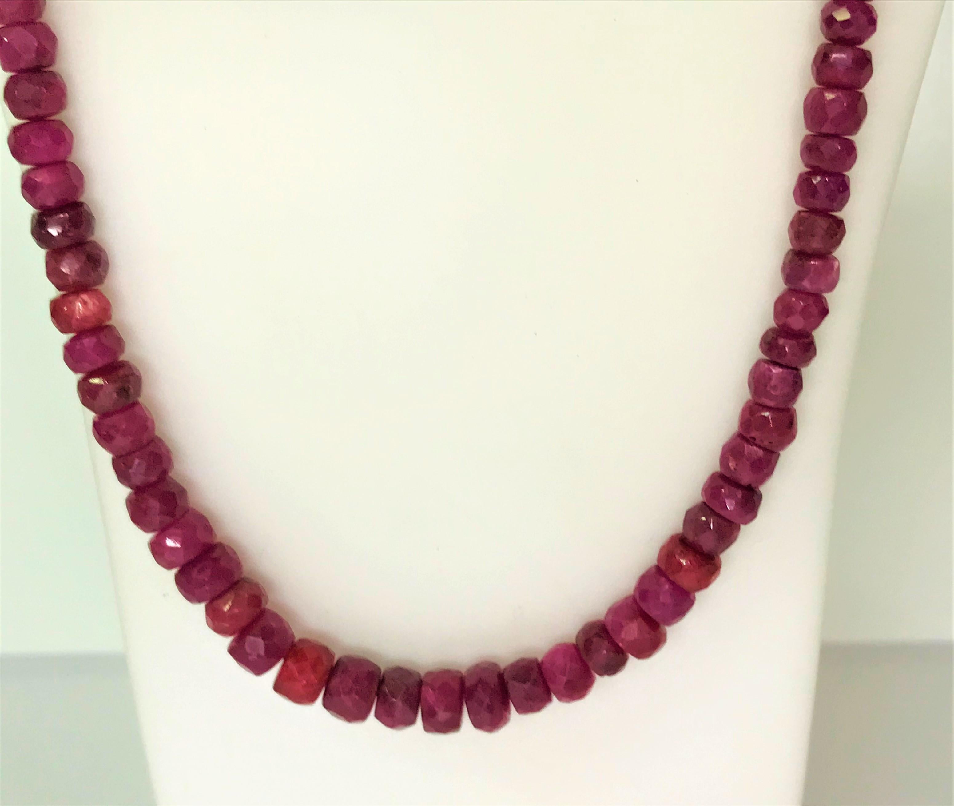 This necklace is a perfect addition to any outfit!  Light and and easy to wear.
Sterling silver toggle clasp with beaded accents - wear the clasp in front or back for different looks.
Ruby beads that range in size from approximately 4mm to 6mm
18