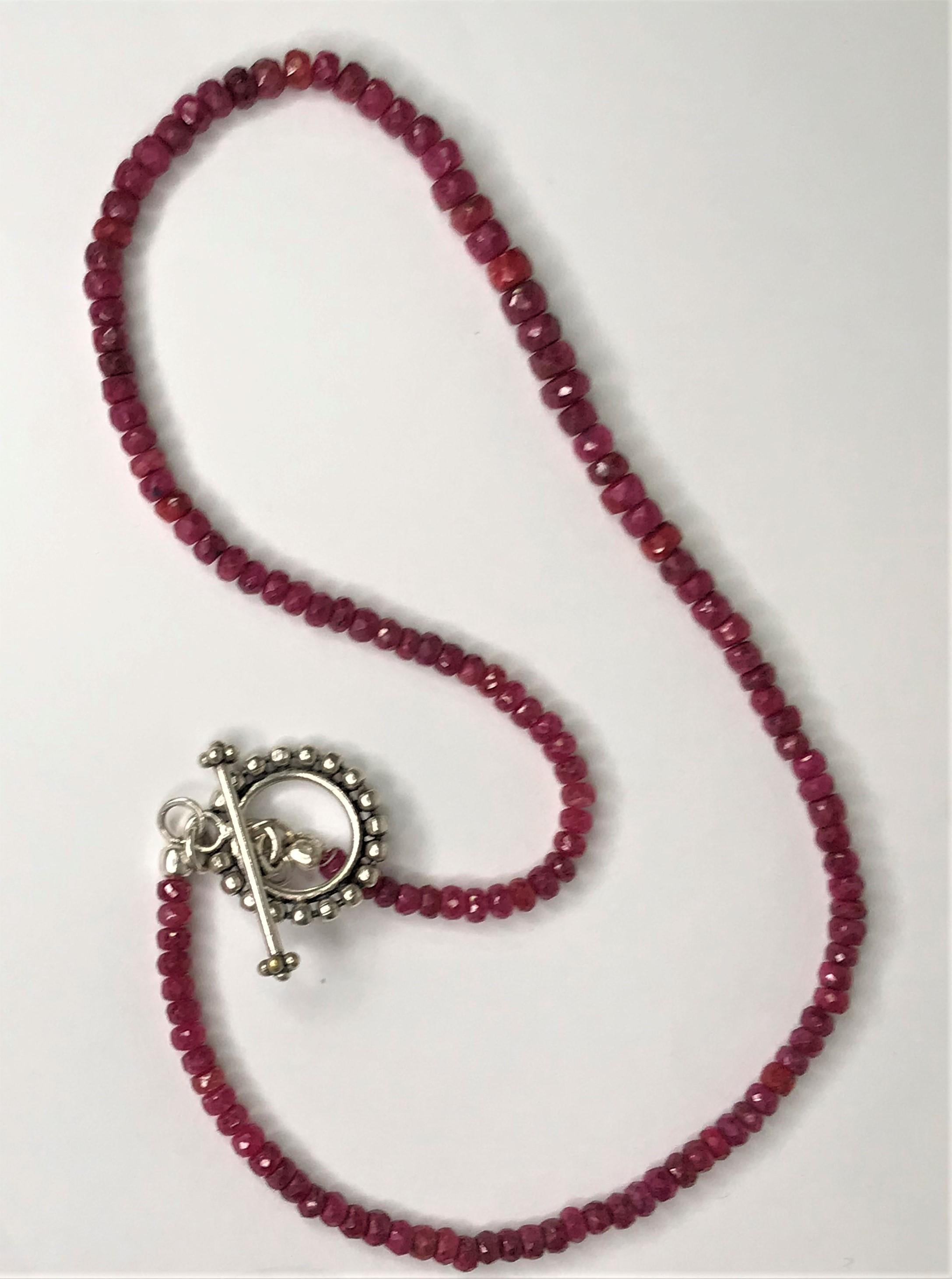 Silver Beaded Ruby Necklace In New Condition In Cincinnati, OH