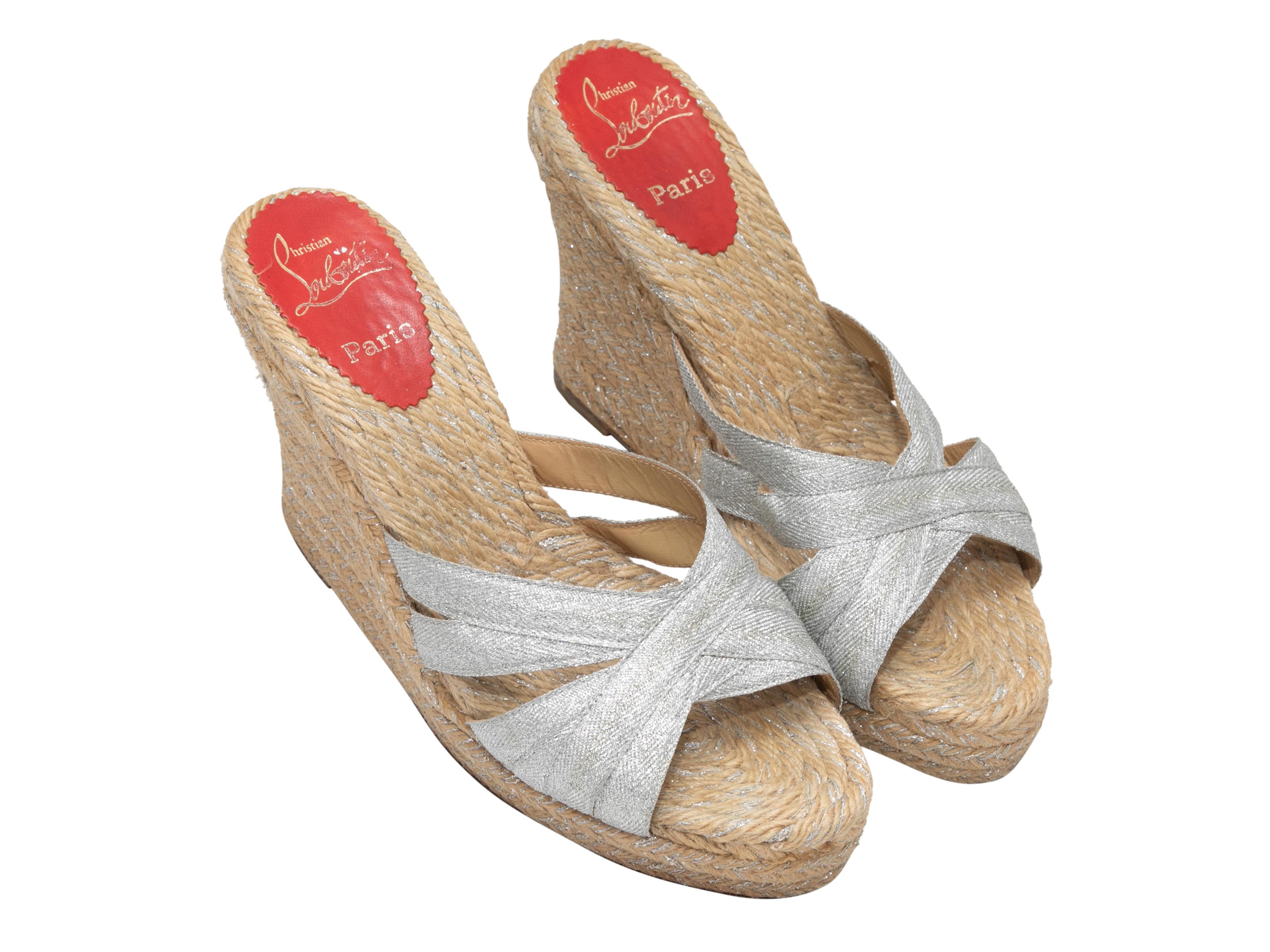 Silver & Beige Christian Louboutin Espadrille Wedges Size 40 In Good Condition For Sale In New York, NY