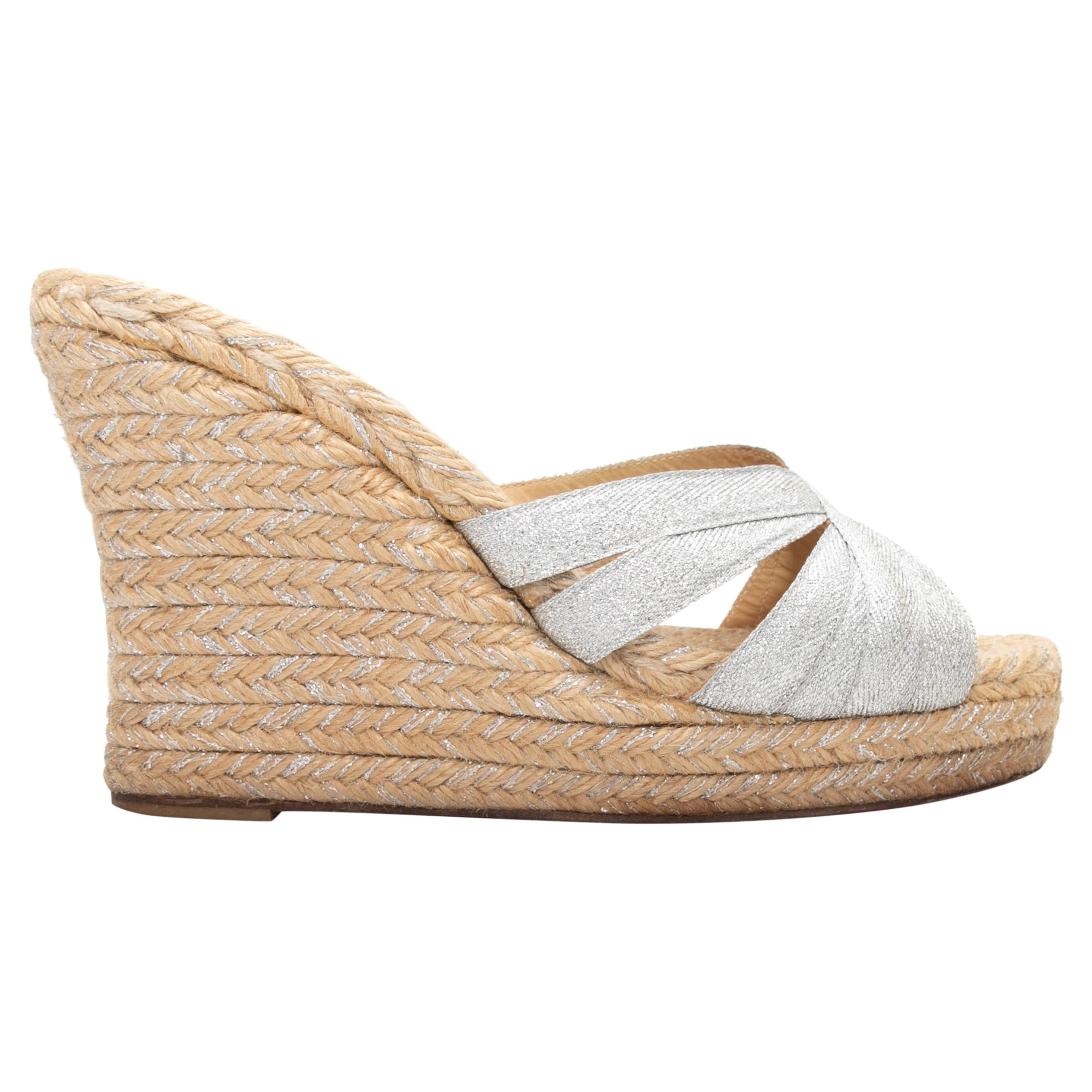 Silver & Beige Christian Louboutin Espadrille Wedges Size 40 For Sale