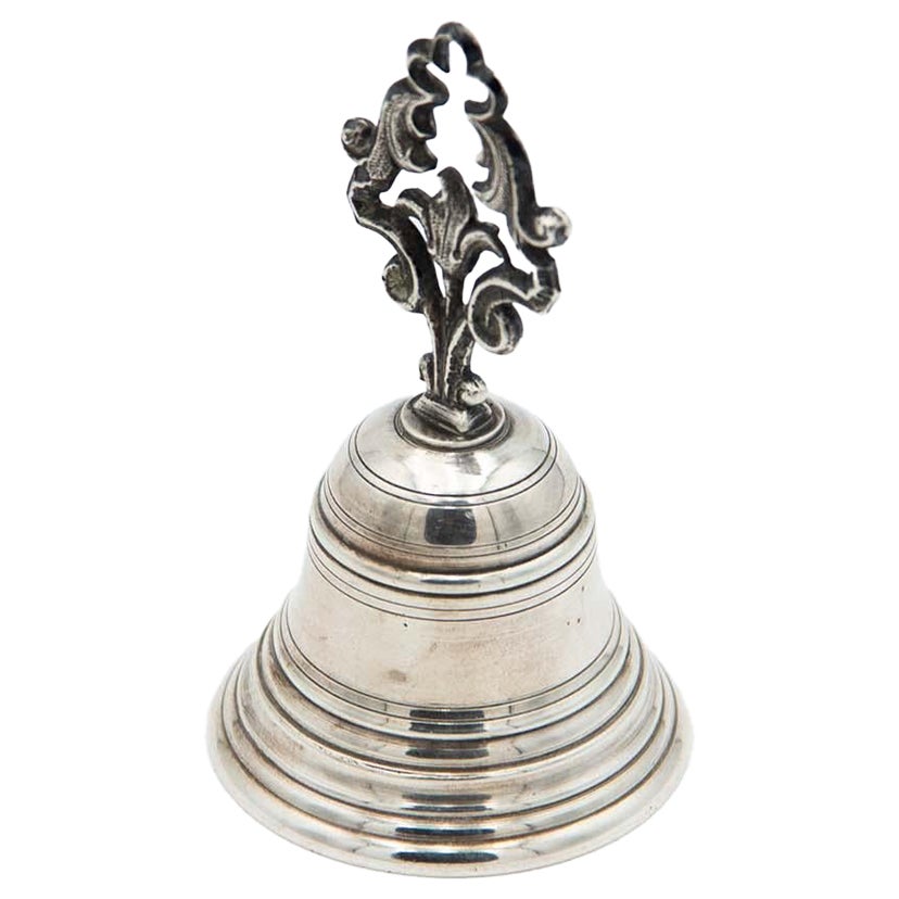 Silver bell with beaded reliefs and cut-out handle For Sale