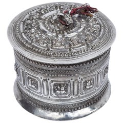 Antique Silver Betel Box / Cannister from Laos, 19th Century, Repousse Work and Chasing