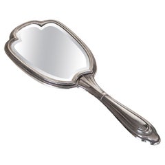 Silver Beveled Hand Mirror France 1940 Silver Color Art Deco Patterns Decoration