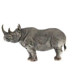 Sculpture grand rhinocéros africain en argent