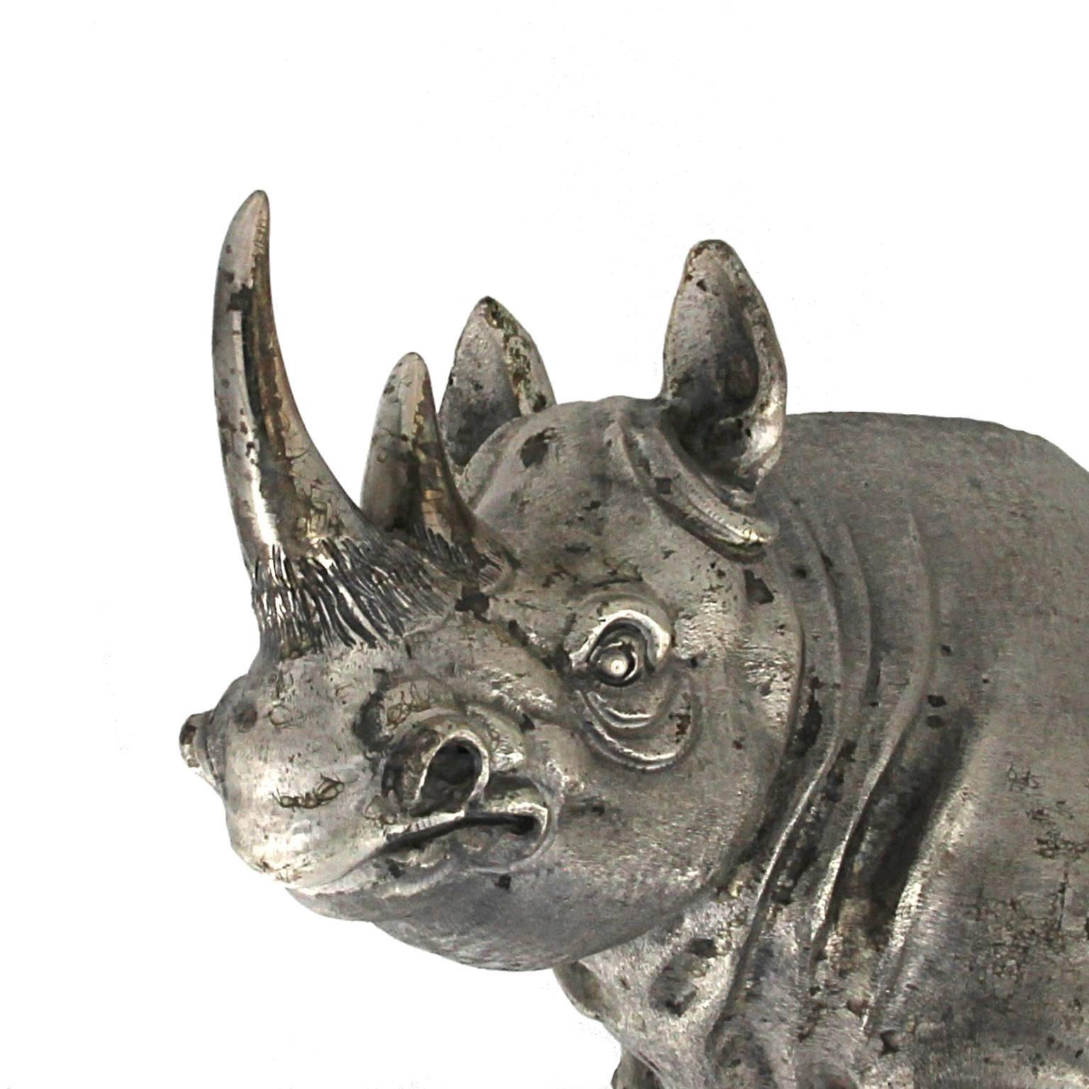 Early Victorian Silver Big African Rhinoceros Sculpture
