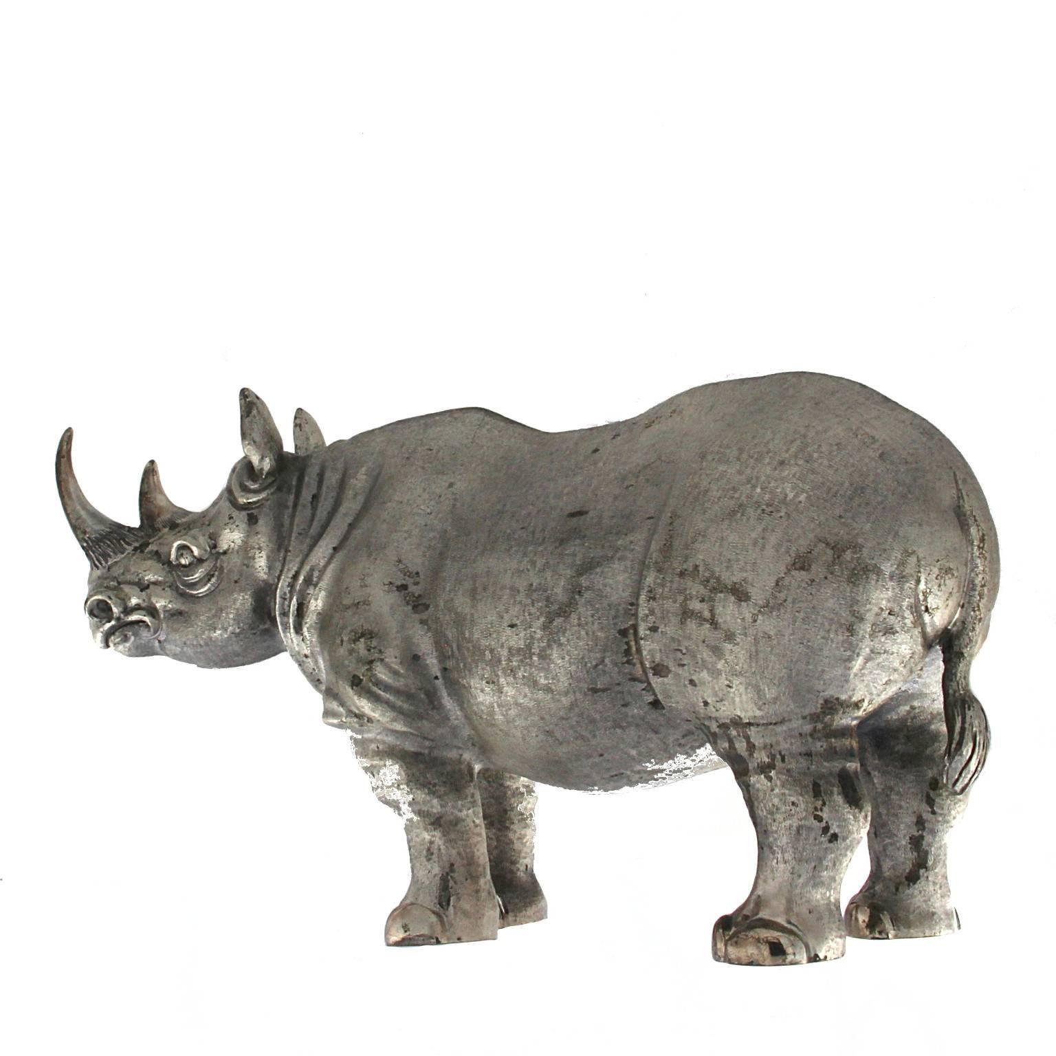 Silver Big African Rhinoceros Sculpture In New Condition In Milano, Lombardia