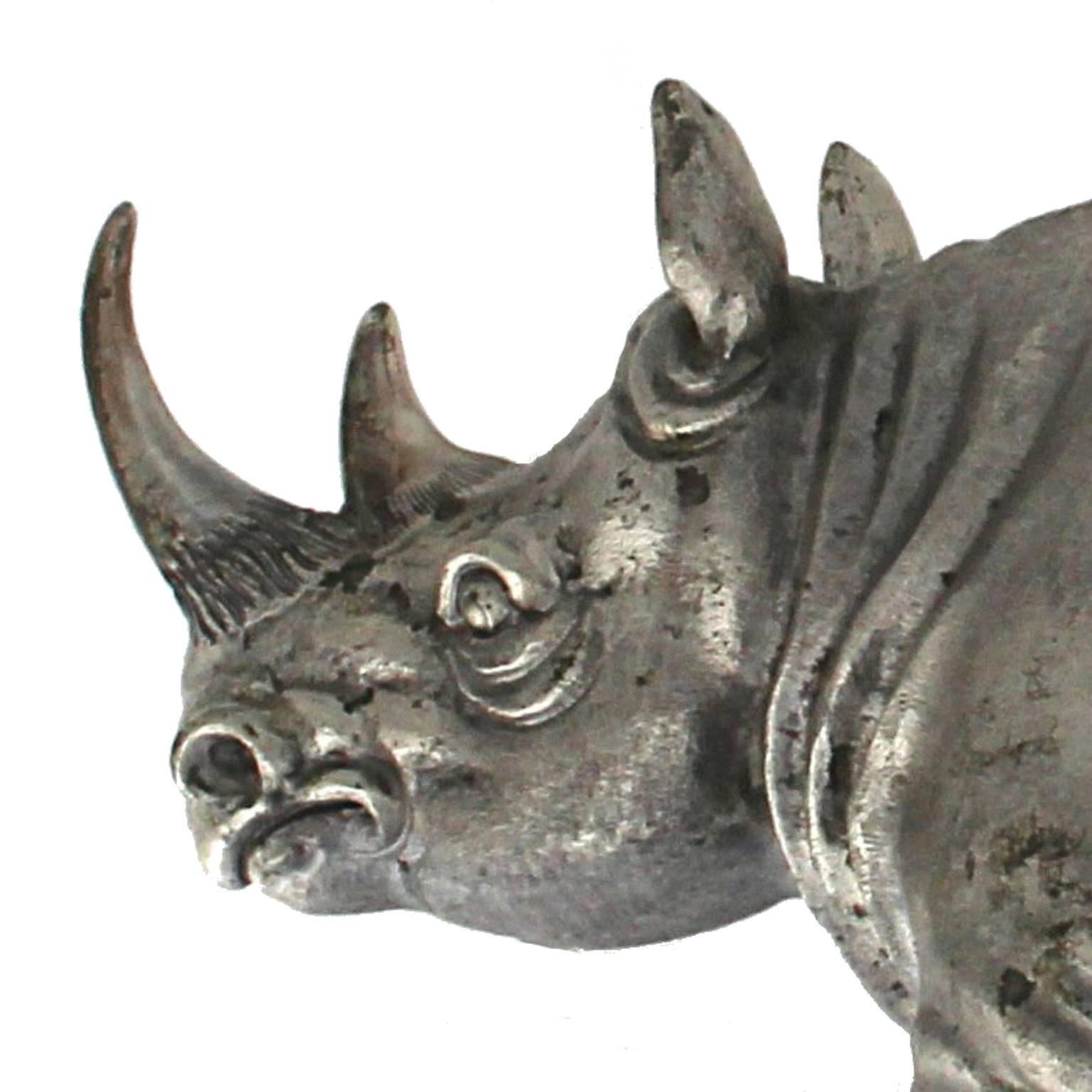 Women's or Men's Silver Big African Rhinoceros Sculpture