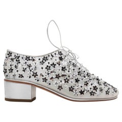Silver & Black Chanel Floral Heeled Oxfords Size 35