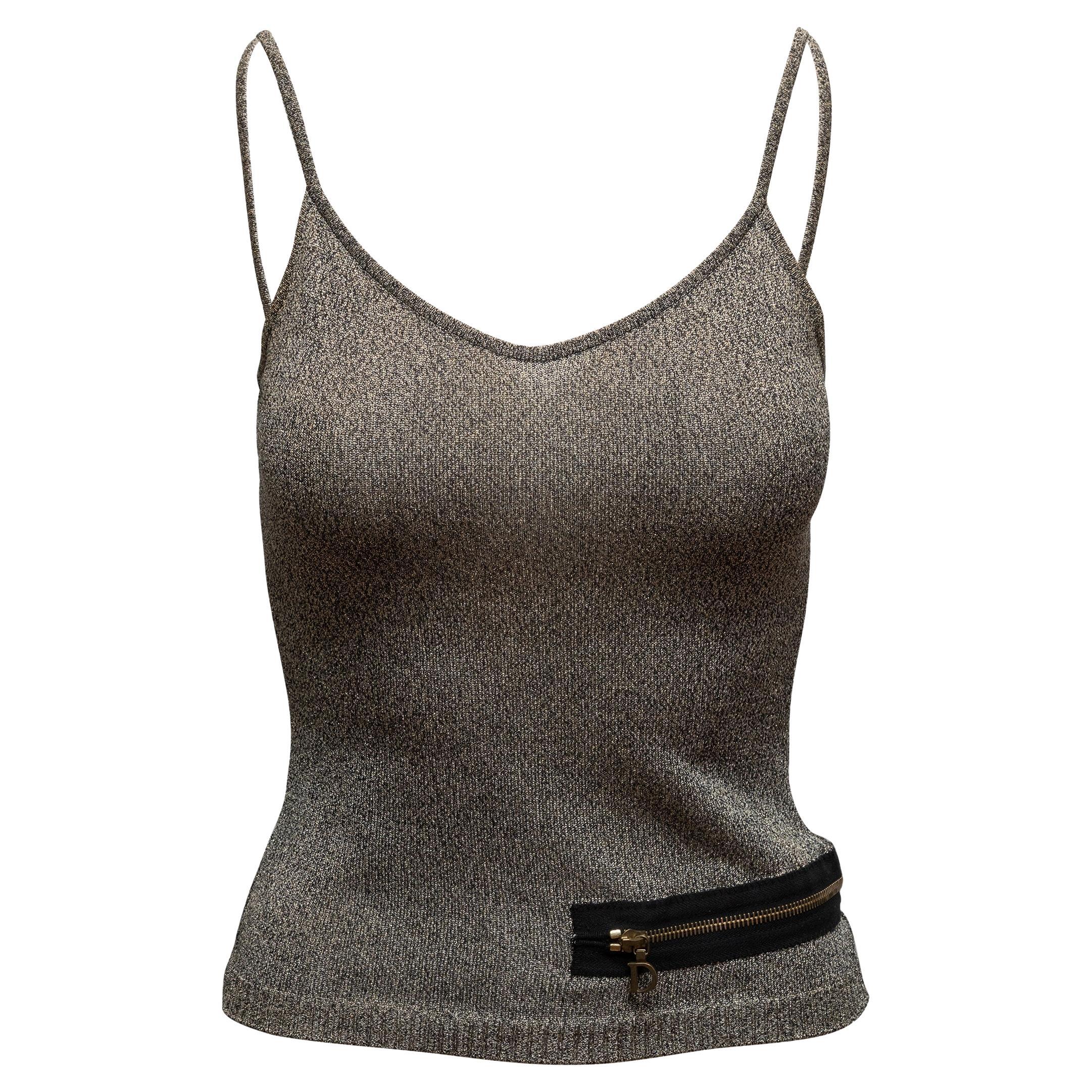 Top sans manches embelli par des fermetures à glissière A Silver & Black Christian Dior Taille FR 38 en vente