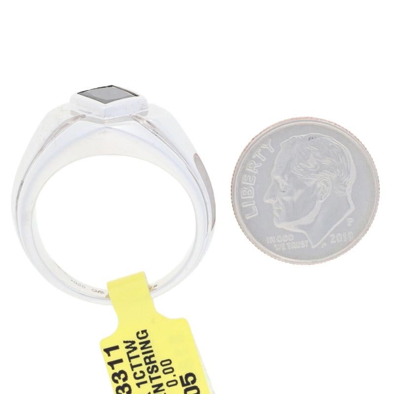 Silver Black Diamond Ring, 925 Princess Cut 1.00ct Men's Solitaire In New Condition For Sale In Greensboro, NC