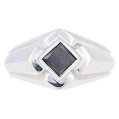 Bague solitaire en argent et diamant noir 925 taille princesse pour homme de 1,00 carat