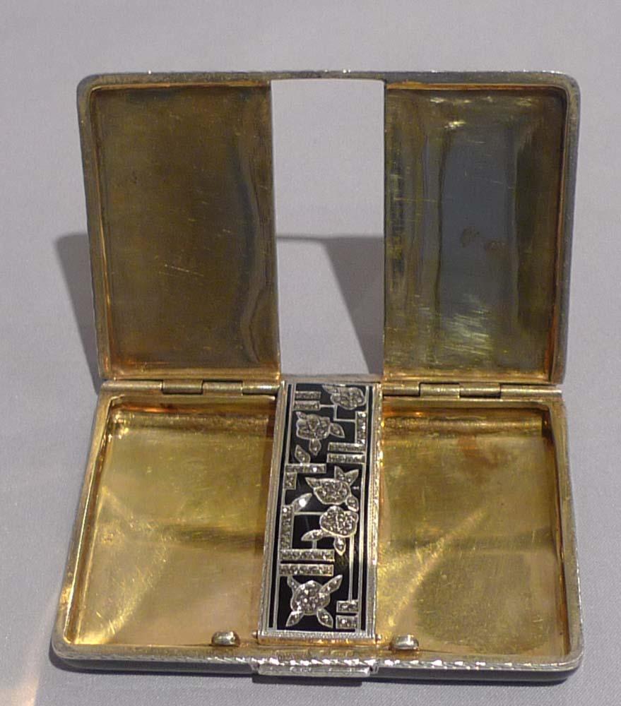 Mid-20th Century Silver, Black Enamel and Marquesite Card Case For Sale