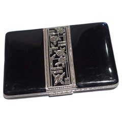 Vintage Silver, Black Enamel and Marquesite Card Case