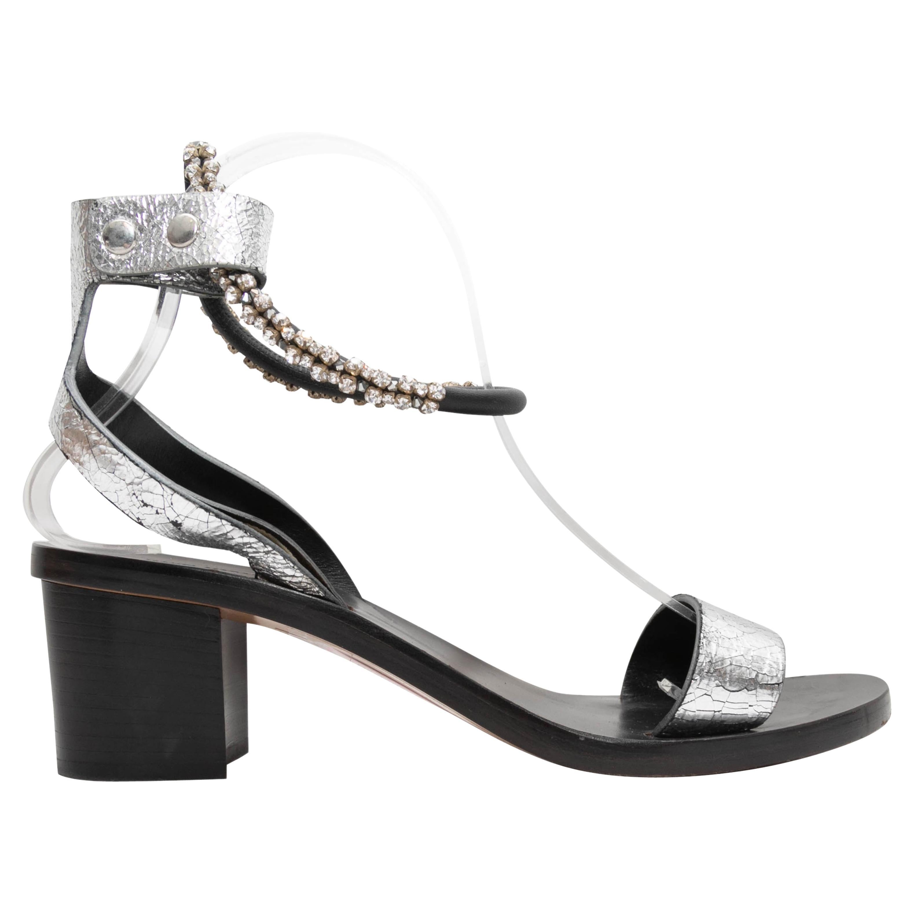 Silver & Black Isabel Marant Jaeryn Crystal-Embellished Sandals Size 37 For Sale