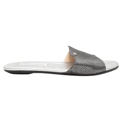 Silver & Black Jimmy Choo Scale Printed Slide Sandals Size 36