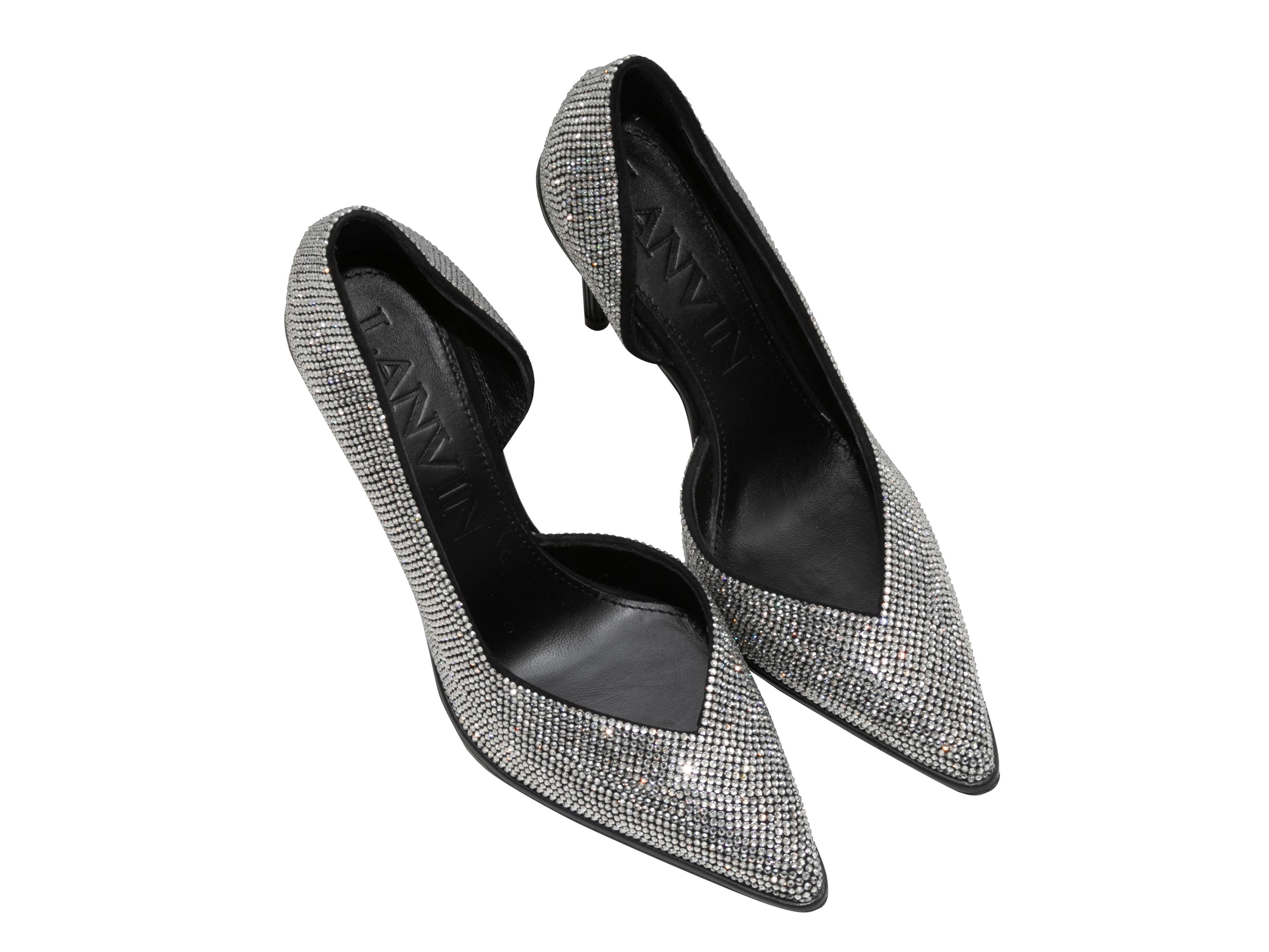 Product Details: Silver and black crystal-embellished pointed-toe pumps by Lanvin. Lacquered heels. 4