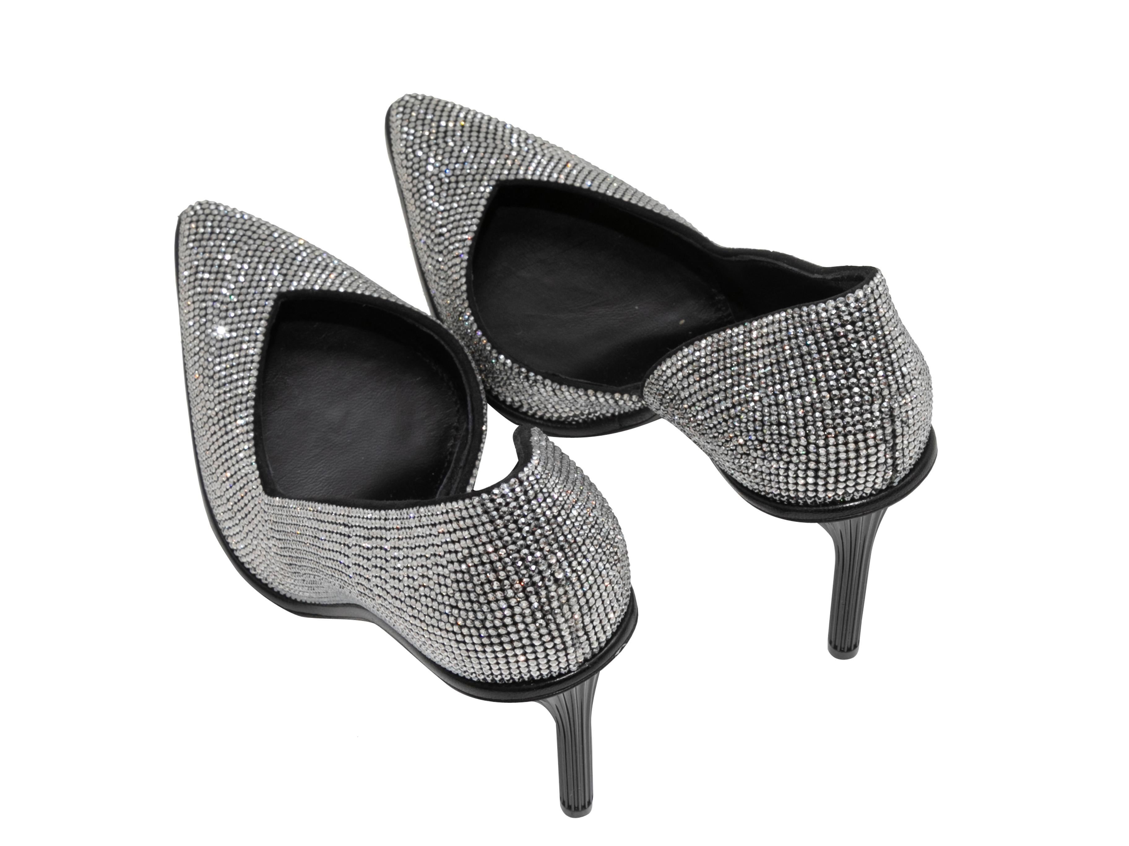 Gray Silver & Black Lanvin Crystal-Embellished Pointed-Toe Pumps Size 38 For Sale