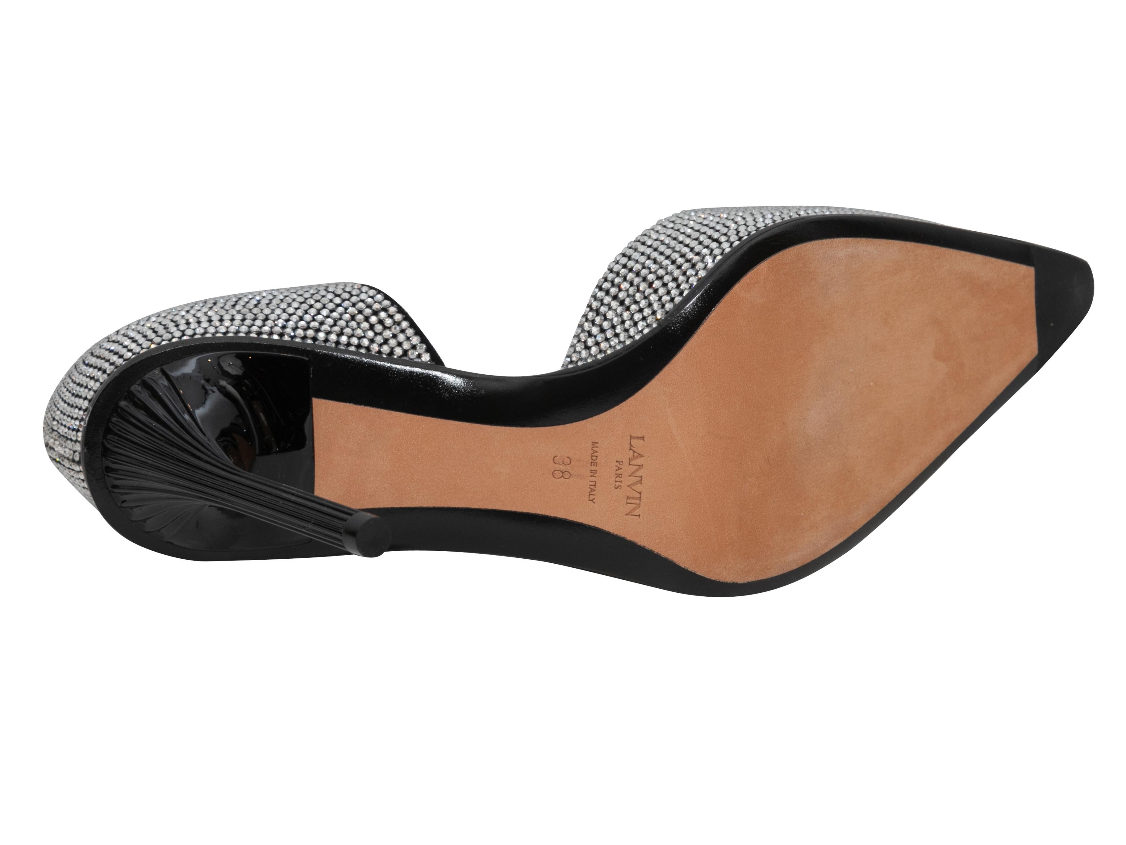Women's Silver & Black Lanvin Crystal-Embellished Pointed-Toe Pumps Size 38 For Sale
