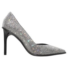 Silver & Black Lanvin Crystal-Embellished Pointed-Toe Pumps Size 38