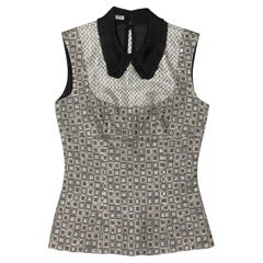 Silber & Schwarz Miu Peter Pan Kragen Jacquard ärmelloses Top Größe IT 38