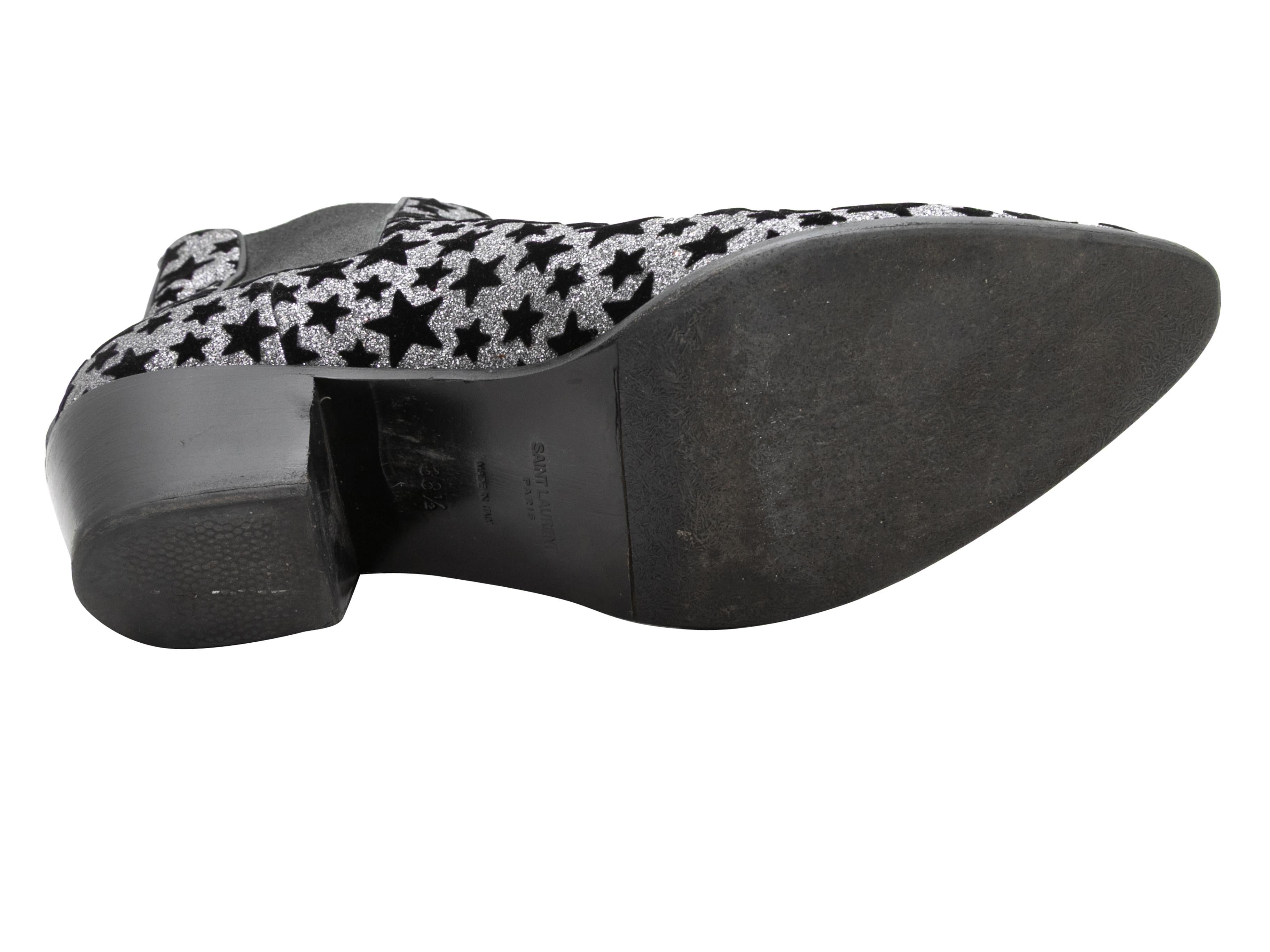 Saint Laurent - Bottines à bout pointu étoiles paillettes argentées et noires, taille 38,5 Pour femmes en vente
