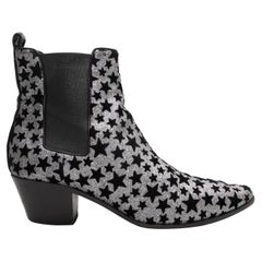 Silber & Schwarz Saint Laurent Glitter Star Pointed-Toe-Stiefeletten Größe 38,5
