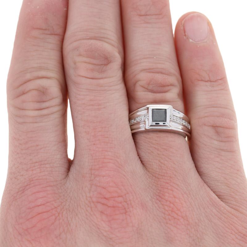 Silver Black & White Diamond Ring, 925 Princess Cut 1.20ctw Men's 3