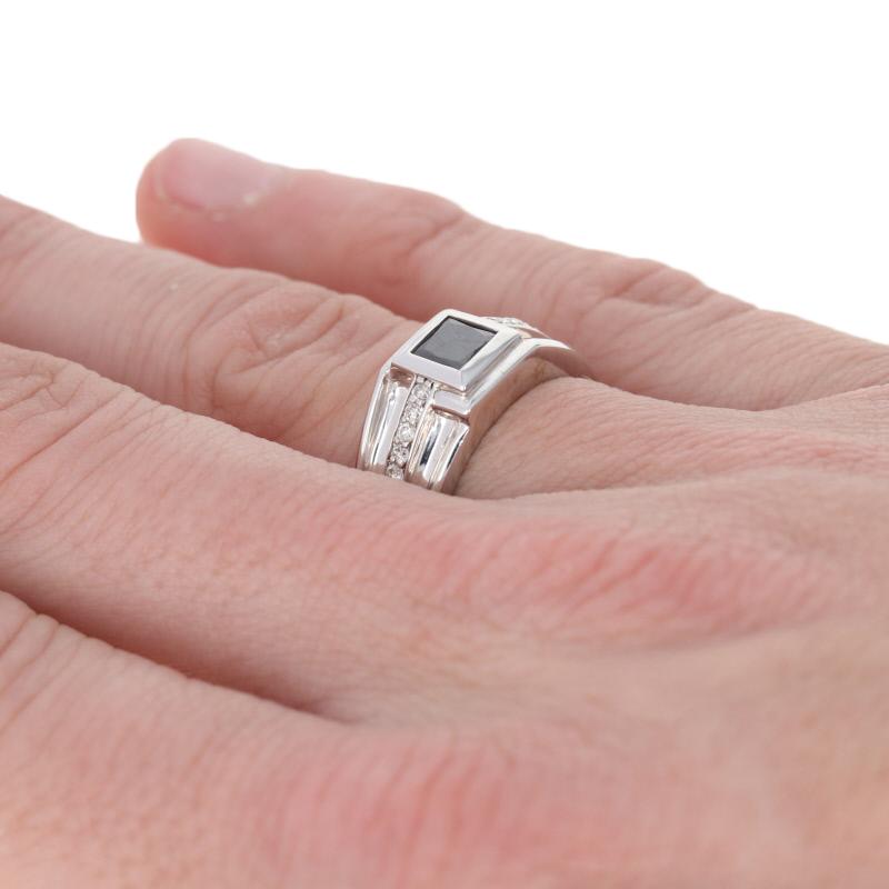 Women's Silver Black & White Diamond Ring, 925 Princess Cut 1.20ctw Men's