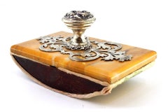 Silver blotter with cutout handle and stone Art Nouveau base