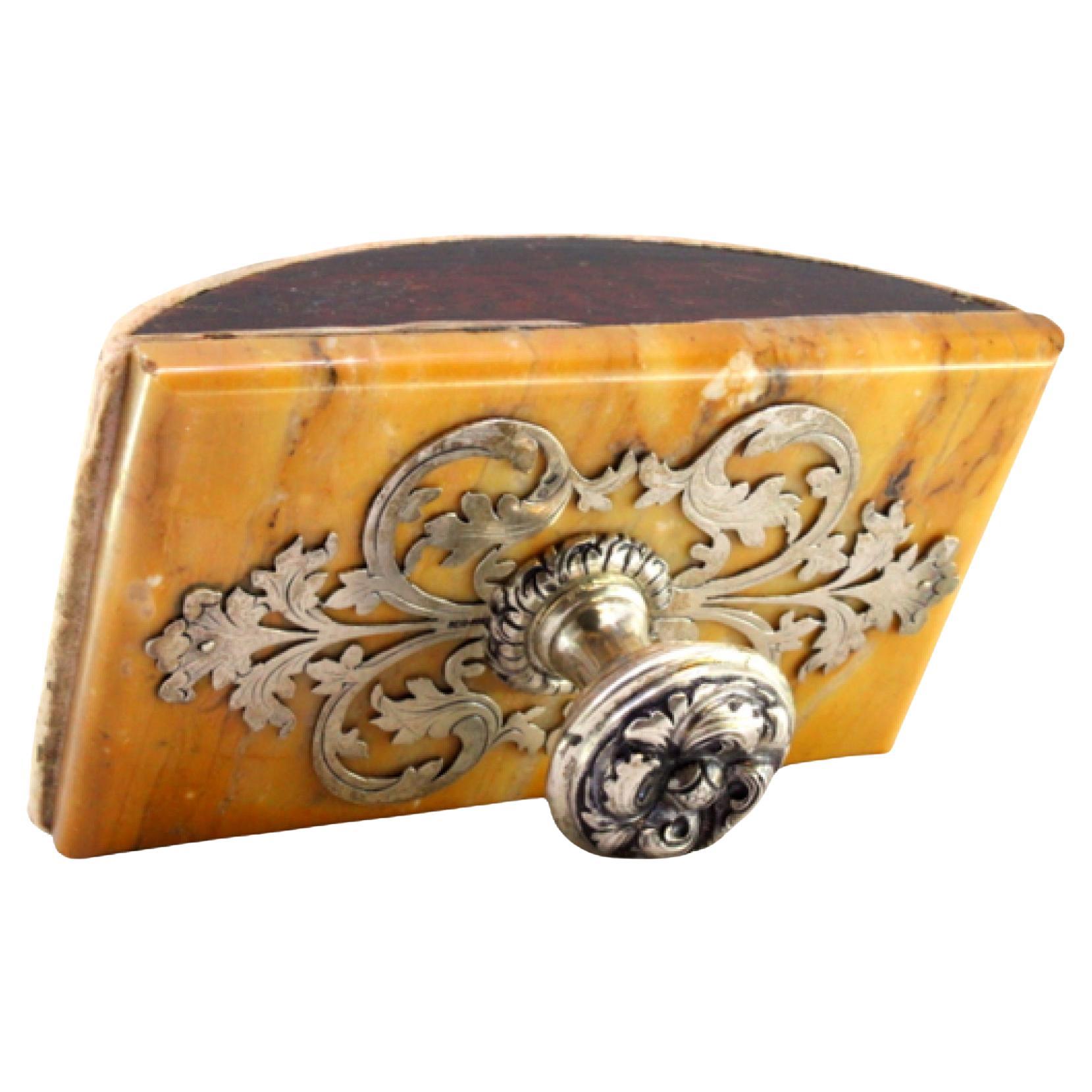 Silver blotter with cutout handle and stone Art Nouveau base For Sale