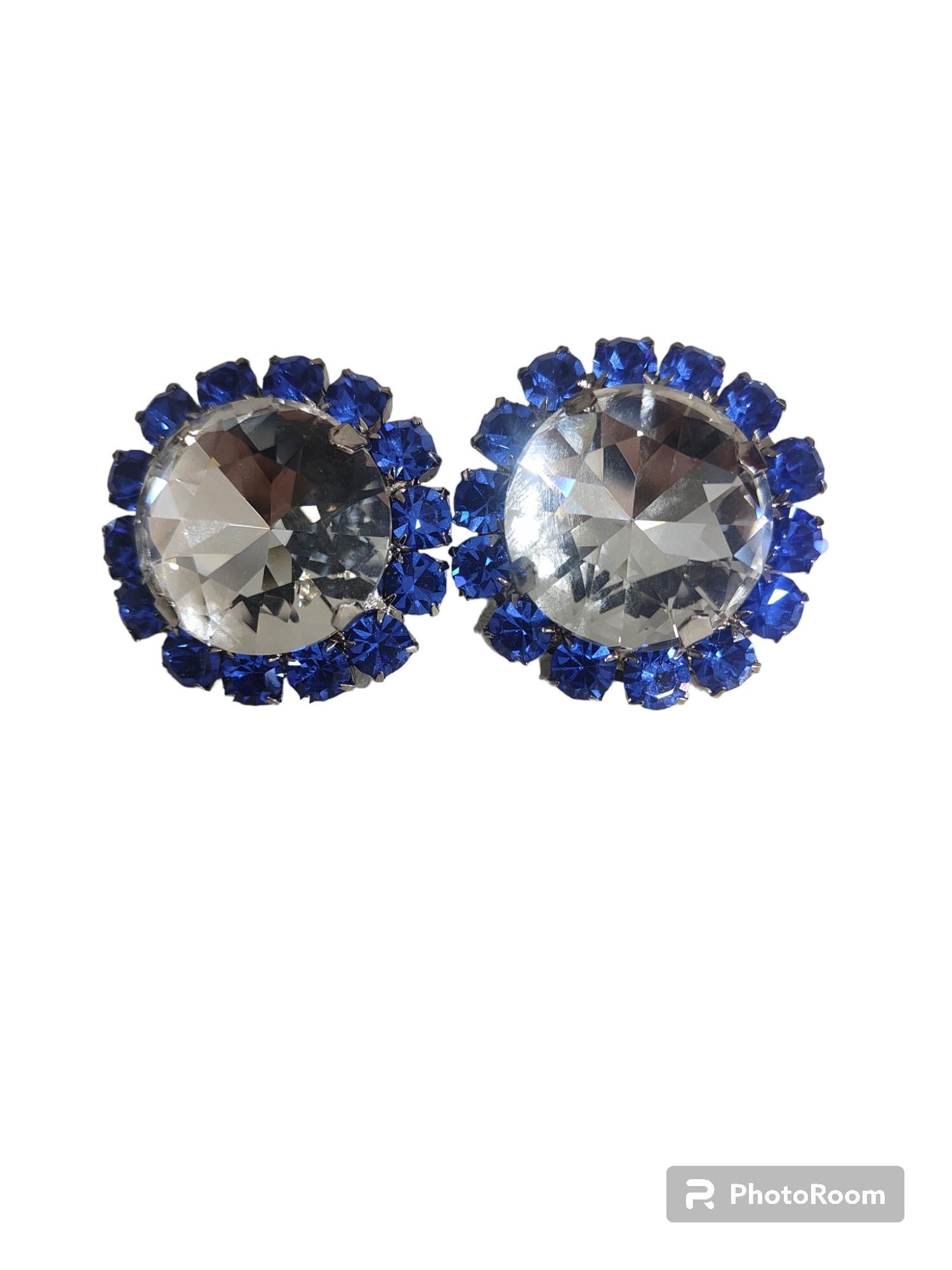Silver Blue and Crystal Swarovski stones earrings 