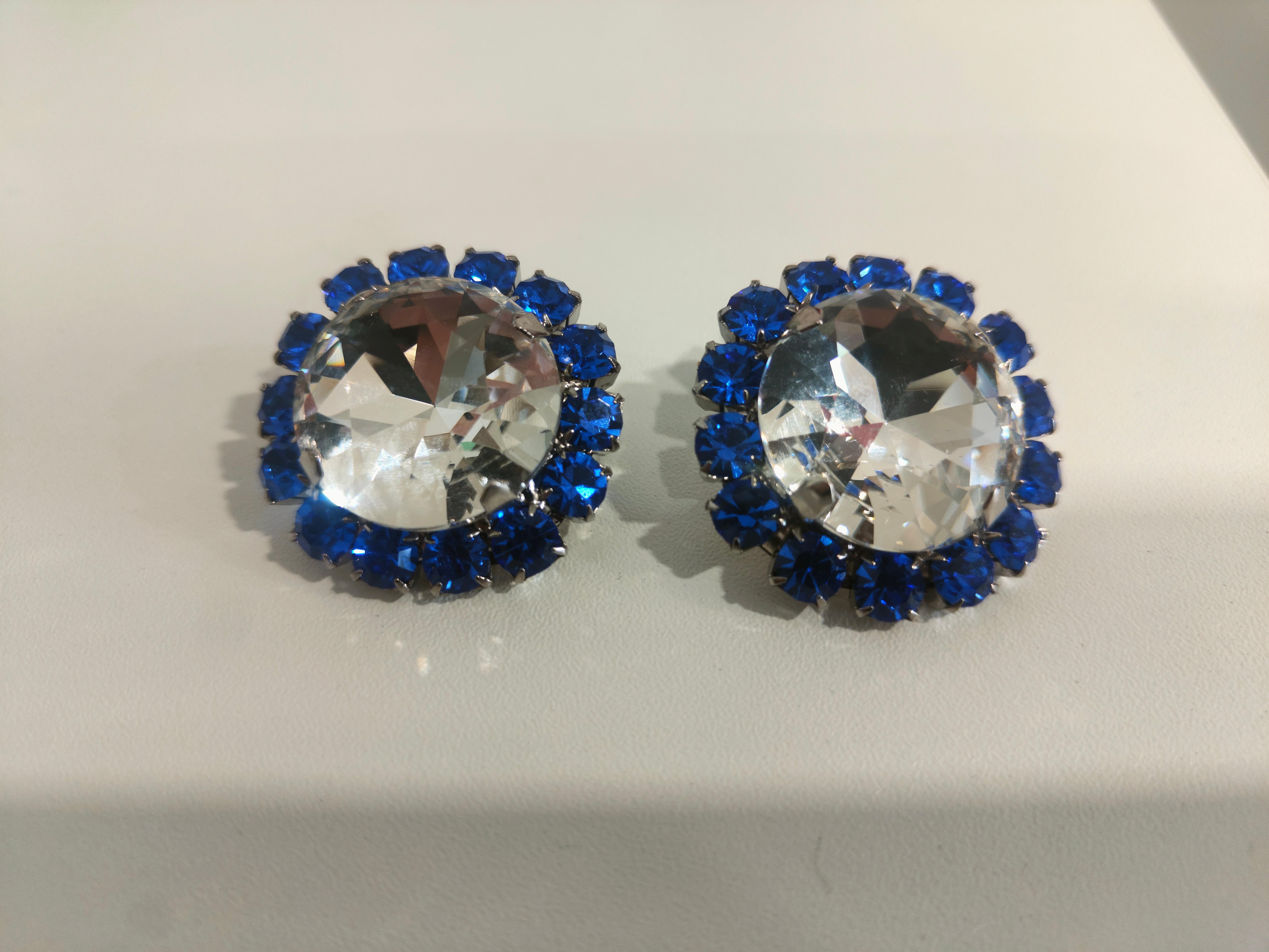 Silver Blue and Crystal Swarovski stones earrings In New Condition In Capri, IT