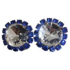 Silver Blue and Crystal Swarovski stones earrings