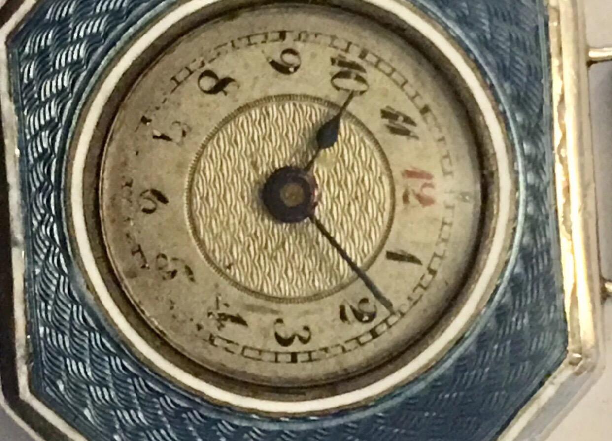 Silver Blue Enamel Square Trench Watch In Good Condition In Carlisle, GB