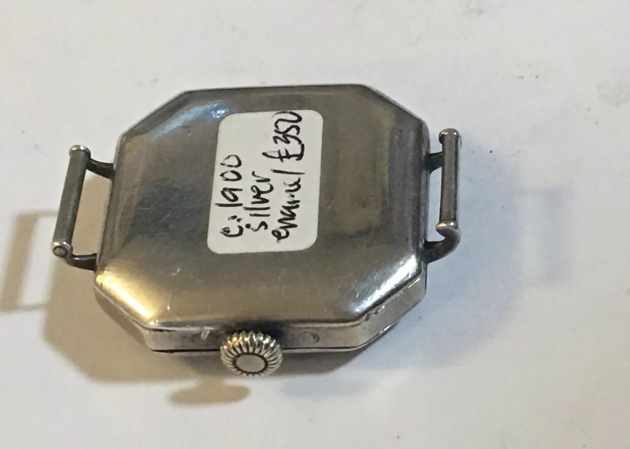 Women's or Men's Silver Blue Enamel Square Trench Watch
