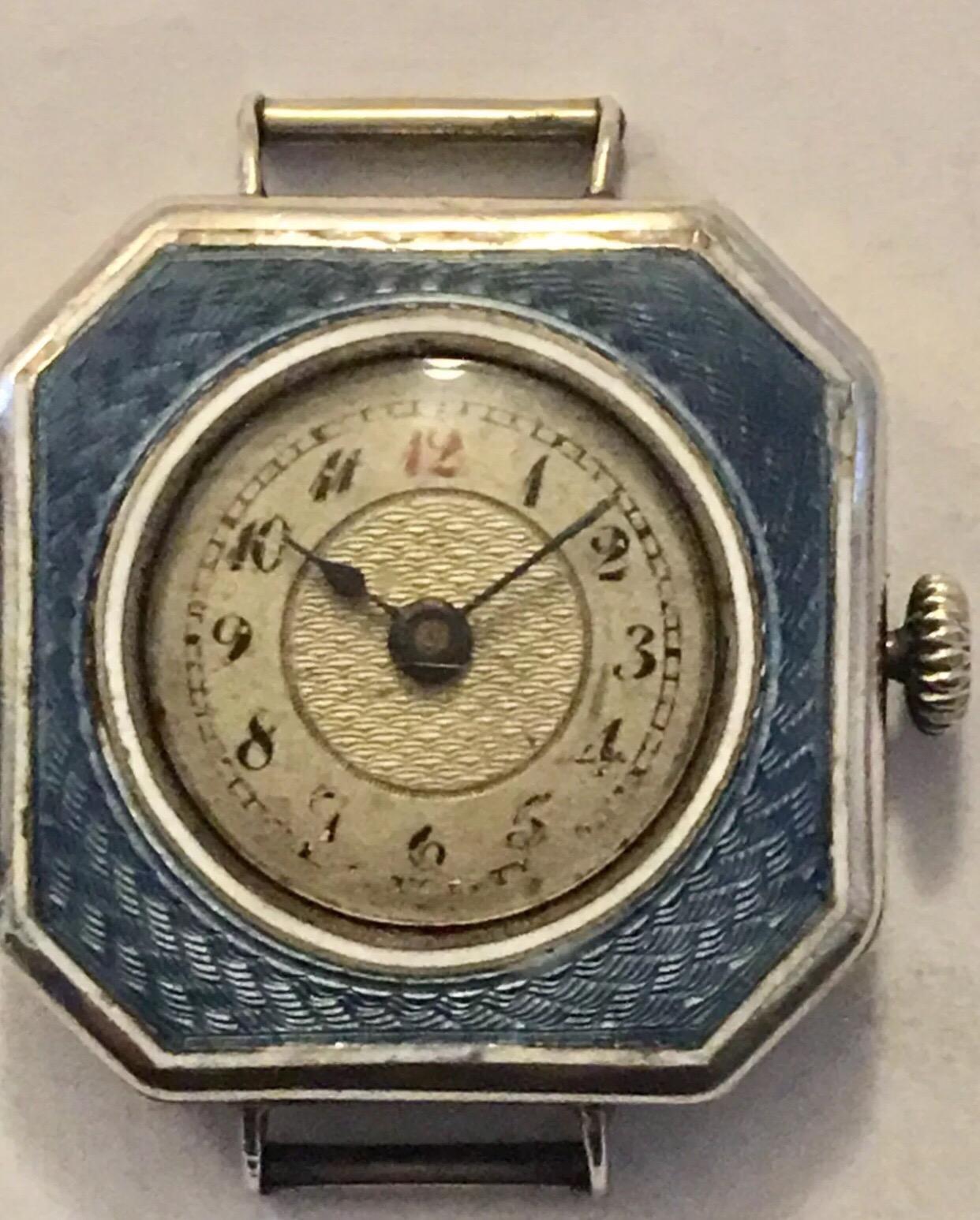 Silver Blue Enamel Square Trench Watch 4