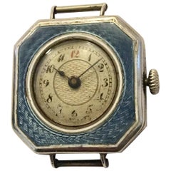 Antique Silver Blue Enamel Square Trench Watch