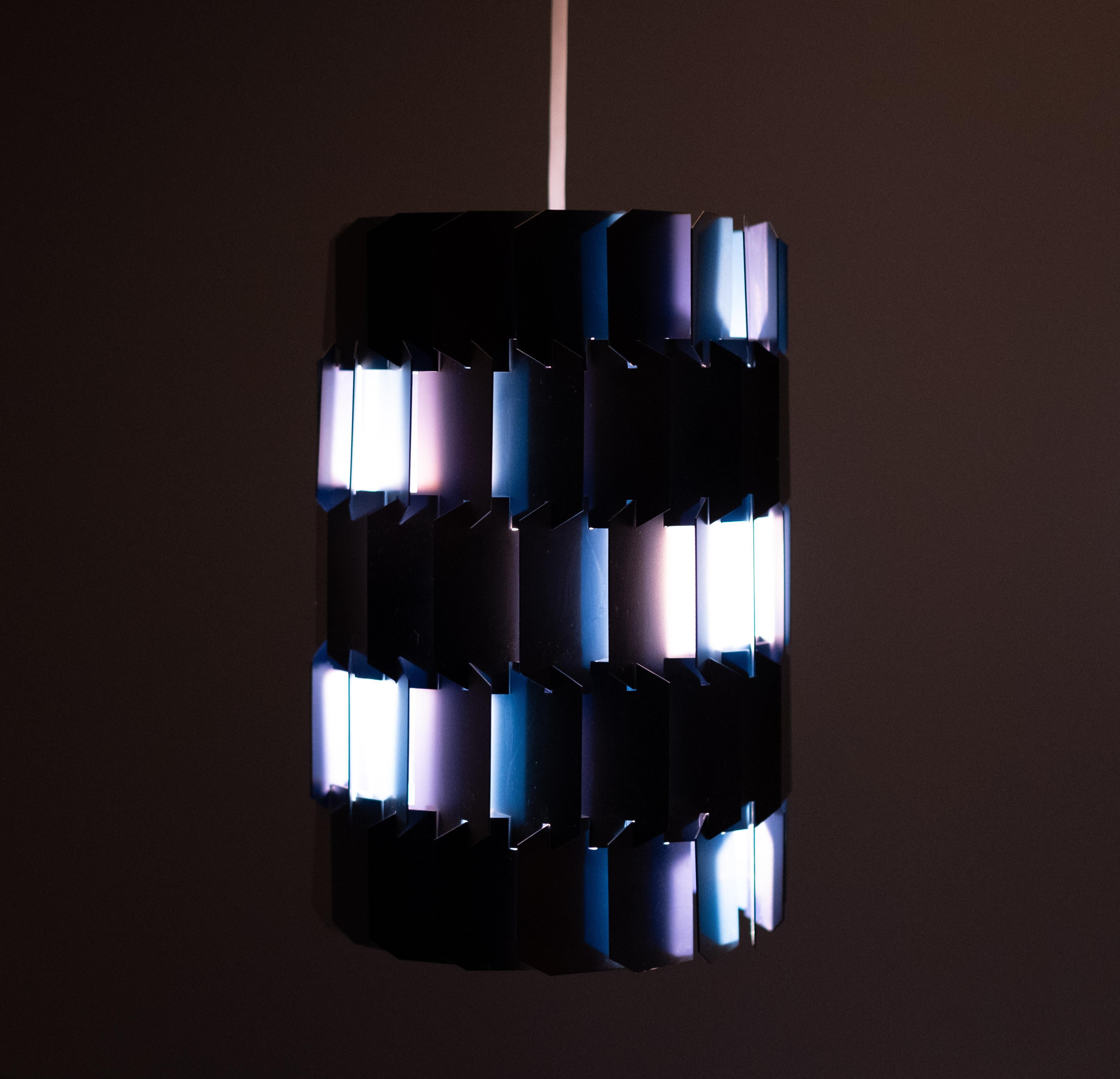 Silver & Blue Facet pendant by Louis Weisdorf for Lyfa, 1960s Denmark For Sale 3