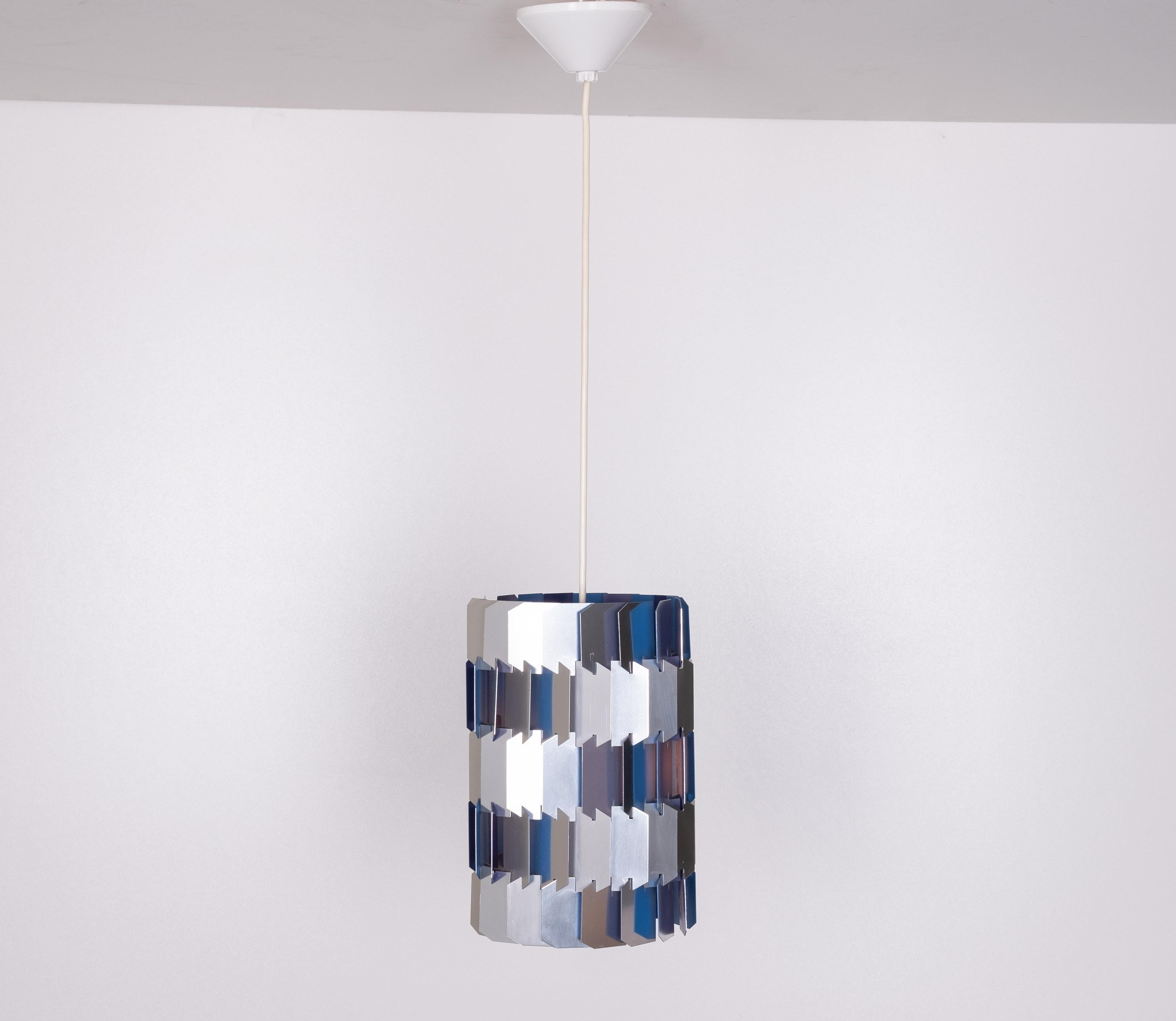 Mid-Century Modern Silver & Blue Facet pendant by Louis Weisdorf for Lyfa, 1960s Denmark For Sale