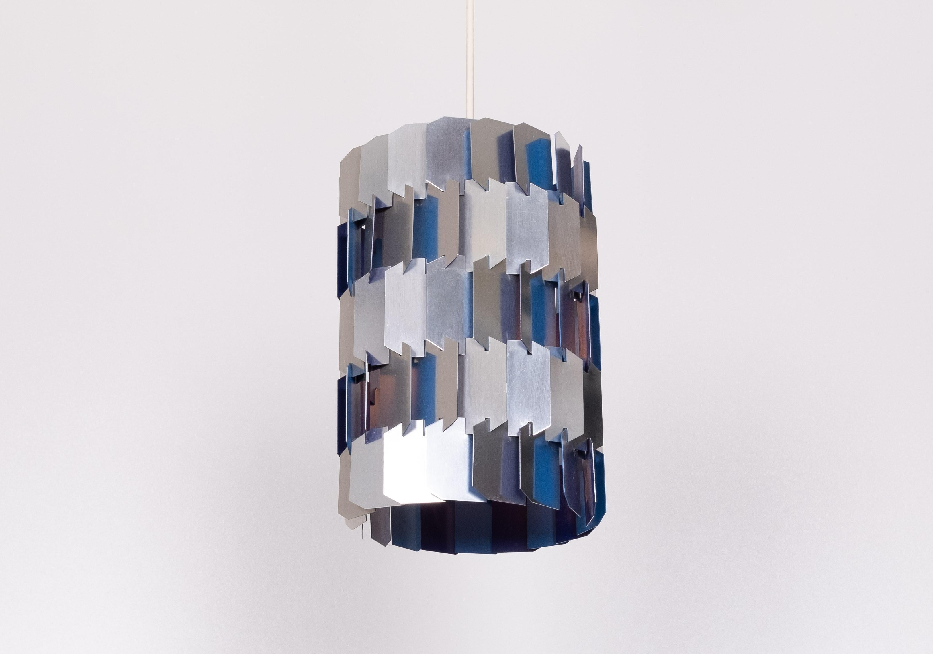 Danish Silver & Blue Facet pendant by Louis Weisdorf for Lyfa, 1960s Denmark For Sale