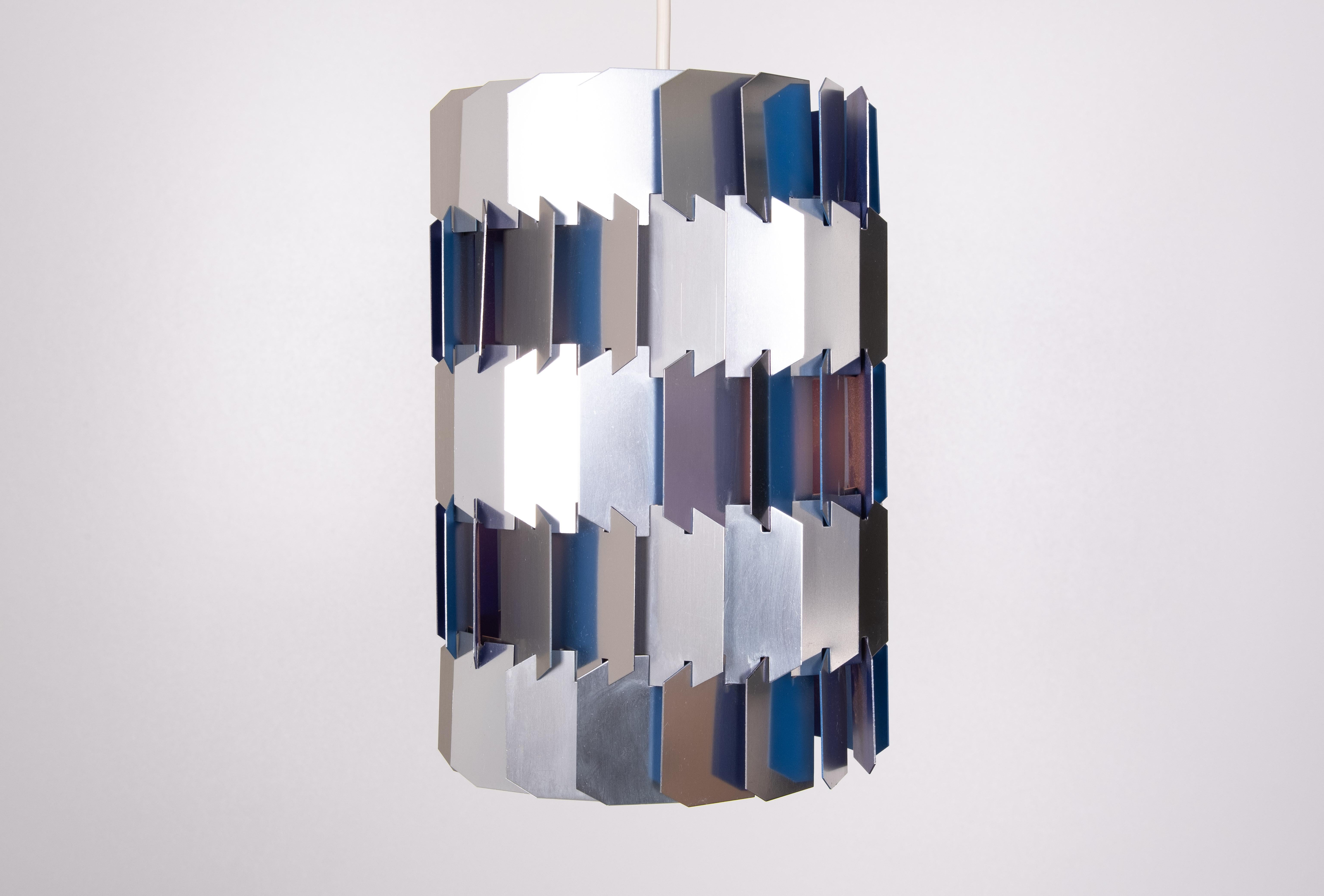 Silver & Blue Facet pendant by Louis Weisdorf for Lyfa, 1960s Denmark In Good Condition For Sale In Den Haag, NL