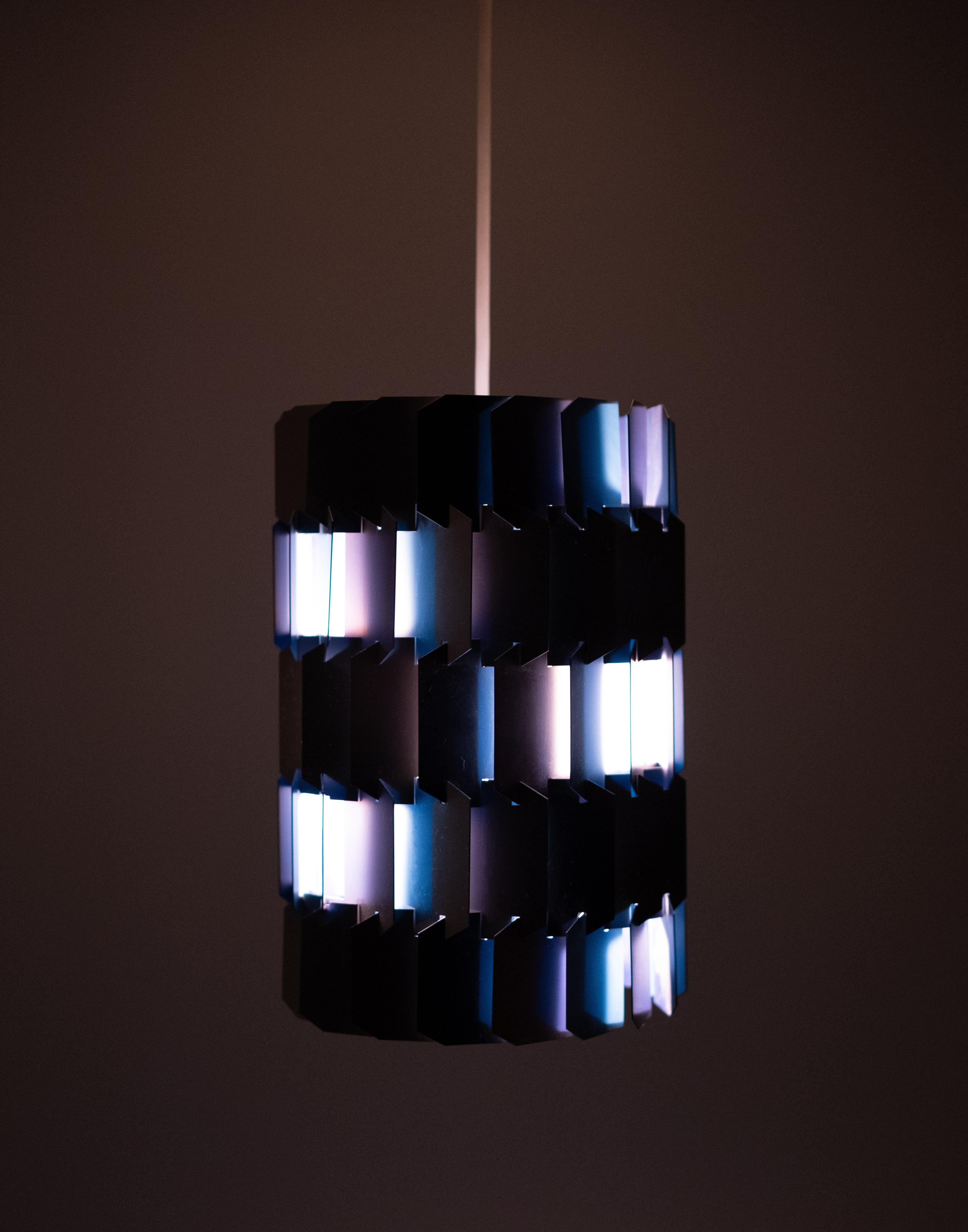 Silver & Blue Facet pendant by Louis Weisdorf for Lyfa, 1960s Denmark For Sale 1