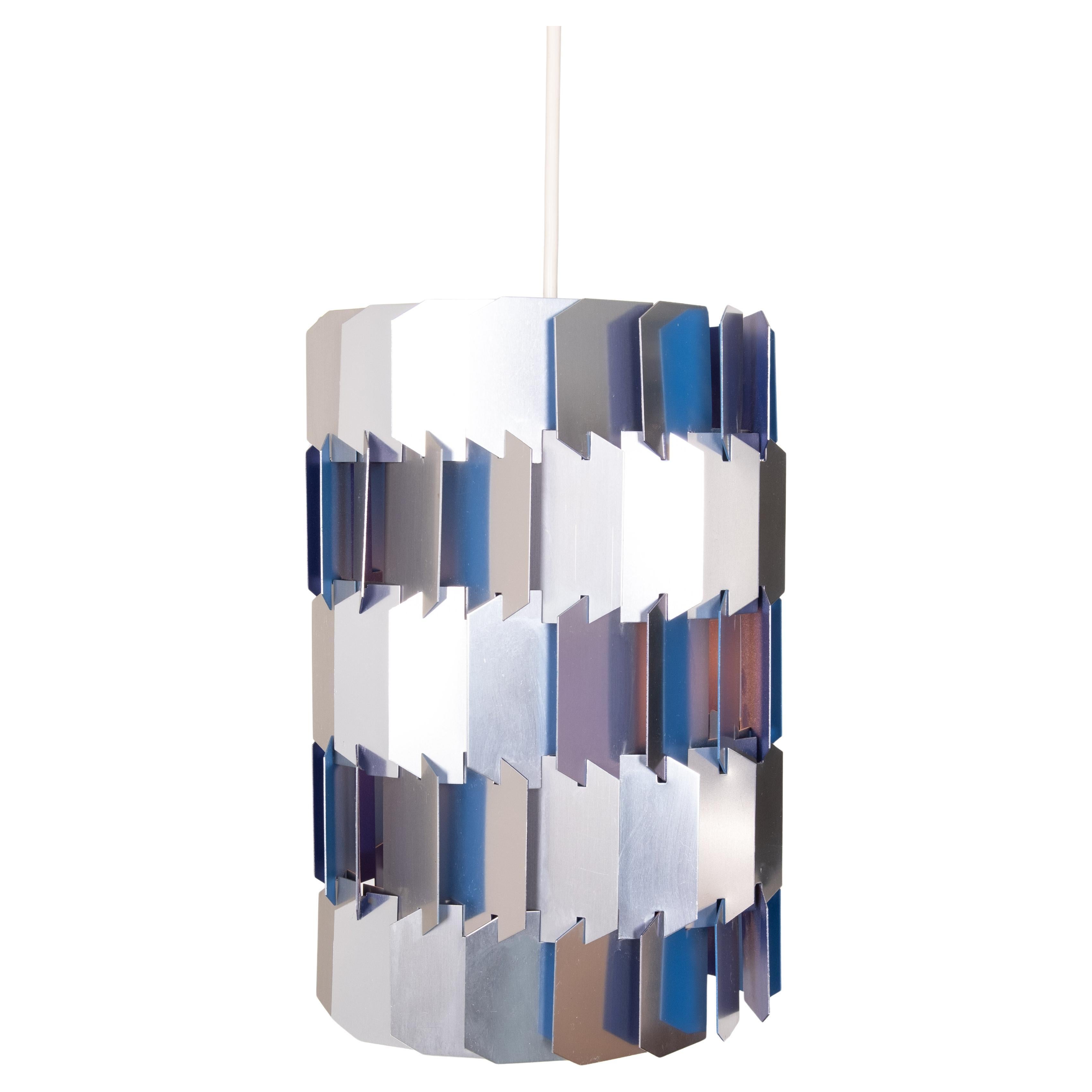 Silver & Blue Facet pendant by Louis Weisdorf for Lyfa, 1960s Denmark
