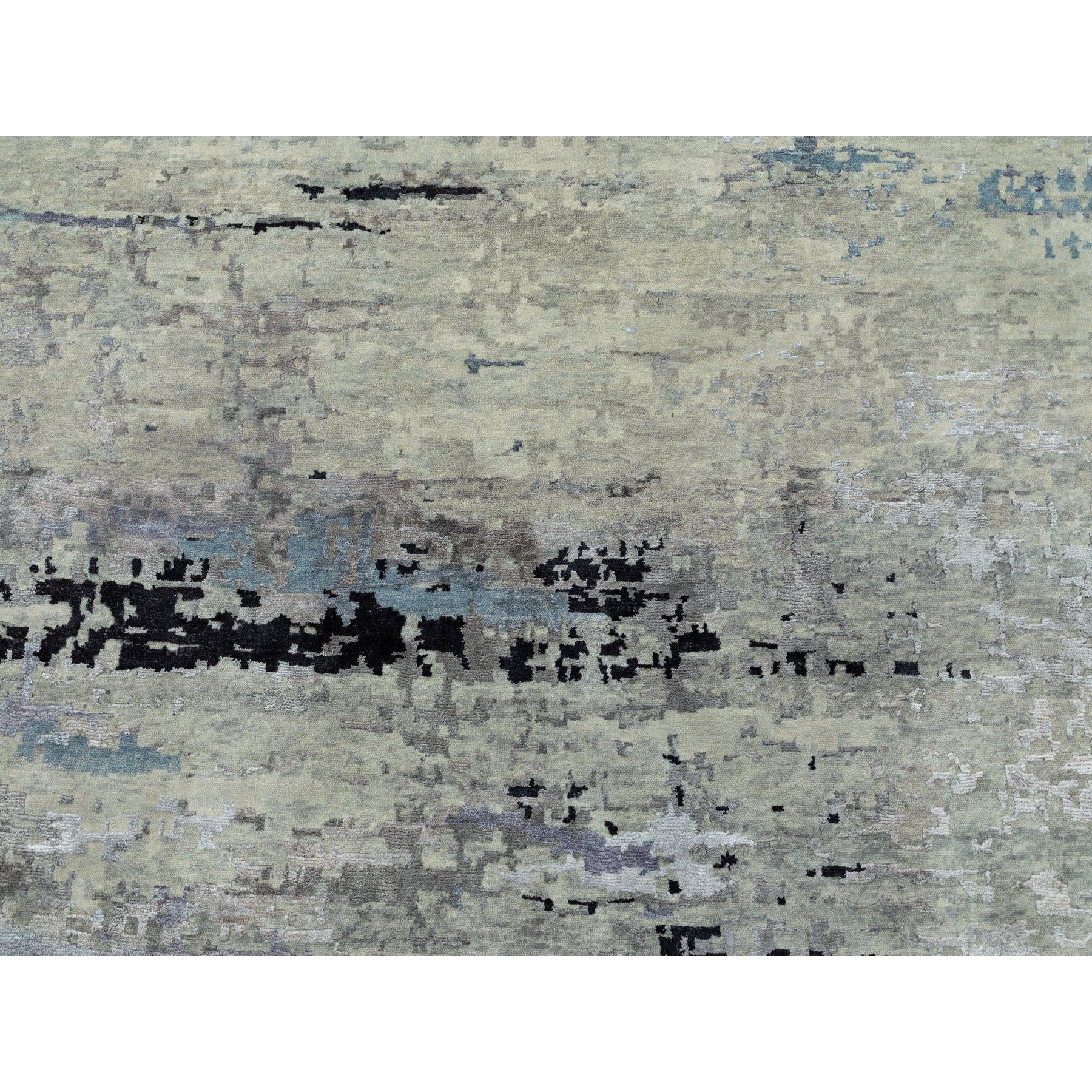Handgeknüpfter runder Teppich aus Wolle und Seide in Silber-Blau, modernes abstraktes Design 12' x 12' im Angebot 3