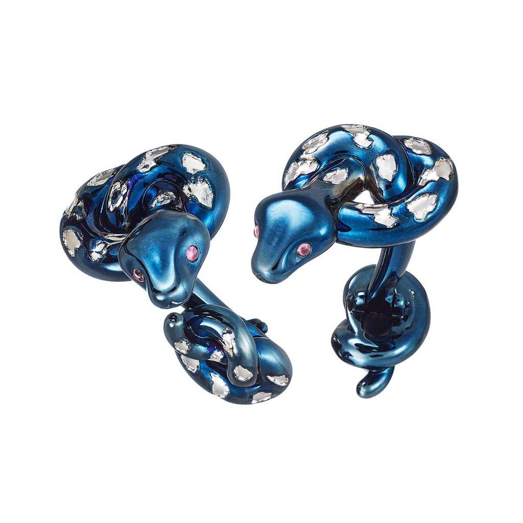 Silver Blue Rhodium Pink Sapphires Cufflinks For Sale