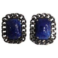 Silver Blue Stone clip-on earrings