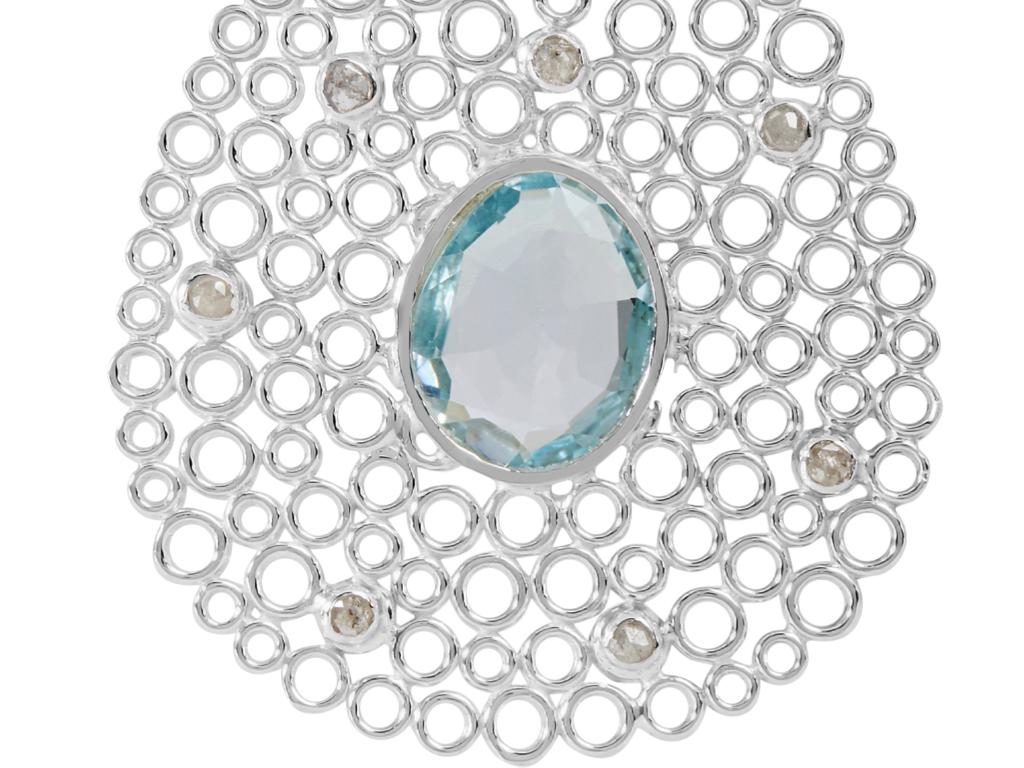 Mixed Cut Silver Blue Topaz Diamond Earrings