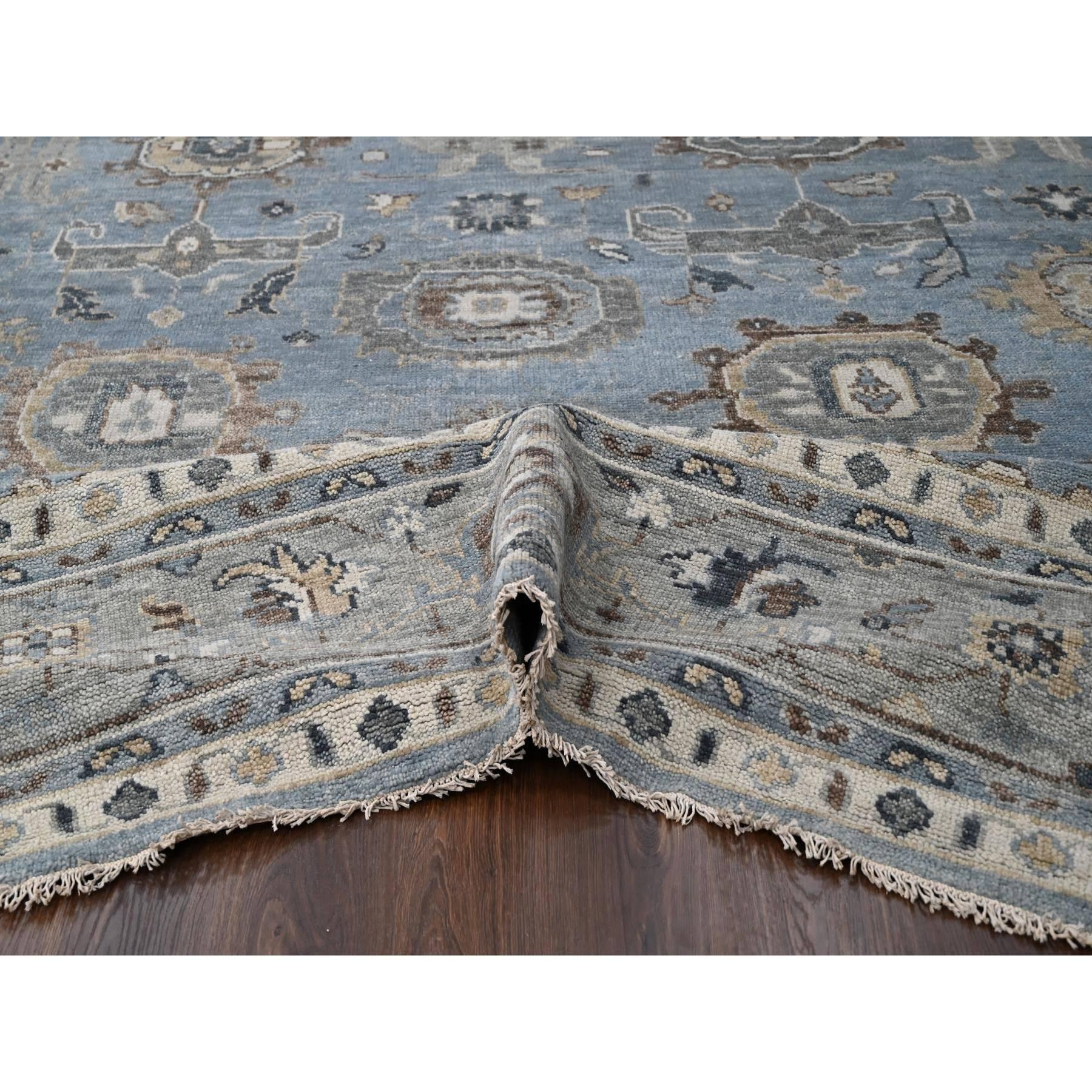 Silver Blue Wool Hand Knotted Oushak Design Oversized Oriental Rug 11'9